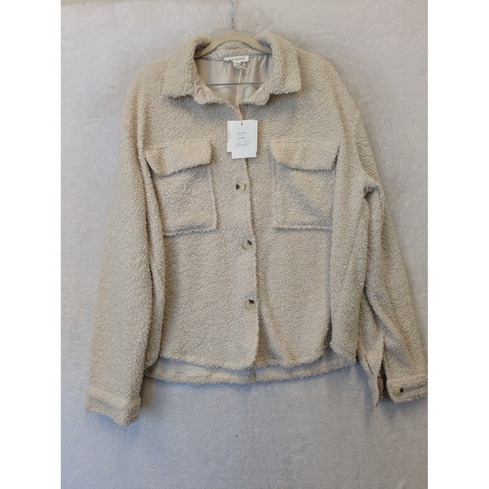 BeachLunchLounge Cream Sherpa Teddy Shacket Jacket Womens XL